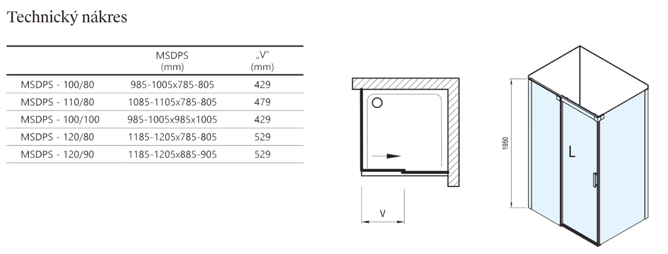 Sprchový kout Matrix MSDPS-technicky-nakres